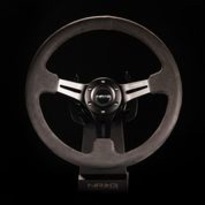 NRG Reinforced Steering Wheel (350mm / 3in. Deep) Black Leather w/ Alcantara Stitching - free shipping - Fastmodz