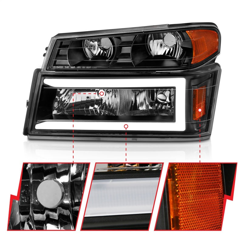 ANZO 111558 FITS 04-12 GM Colorado/Canyon/I-Series Crystal Headlightsw/ Light Bar Black Housing 4pcs