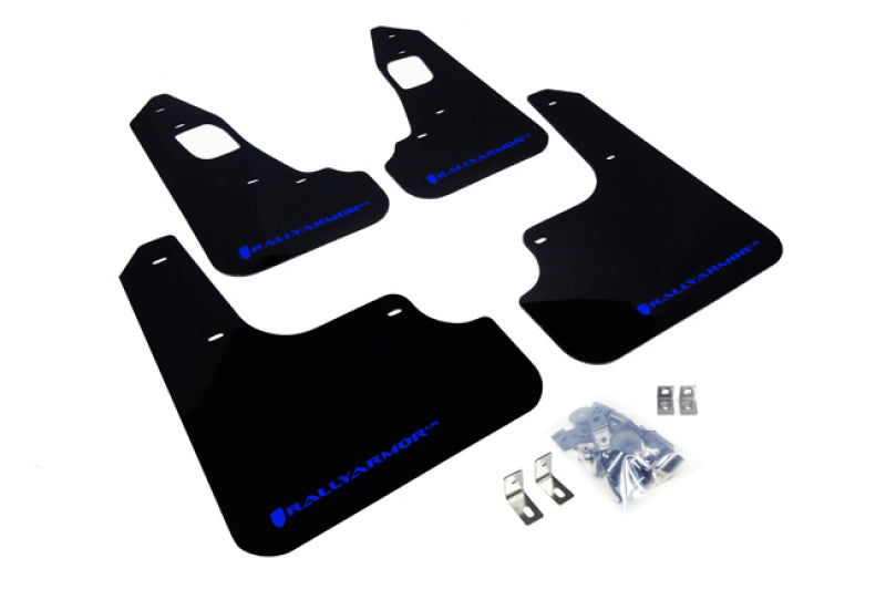 Rally Armor MF10-UR-BLK/BL FITS: 2008+ Mitsubishi EVO X UR Black Mud Flap w/ Blue Logo