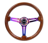 NRG RST-018BR-MC - Reinforced Steering Wheel (350mm / 3in. Deep) Brown Wood w/Blk Matte Spoke/Neochrome Center Mark