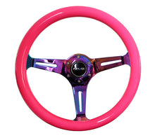 Load image into Gallery viewer, NRG ST-015MC-NPK - Classic Wood Grain Steering Wheel (350mm) Neon Pink Painted Grip w/Neochrome 3-Spoke Center