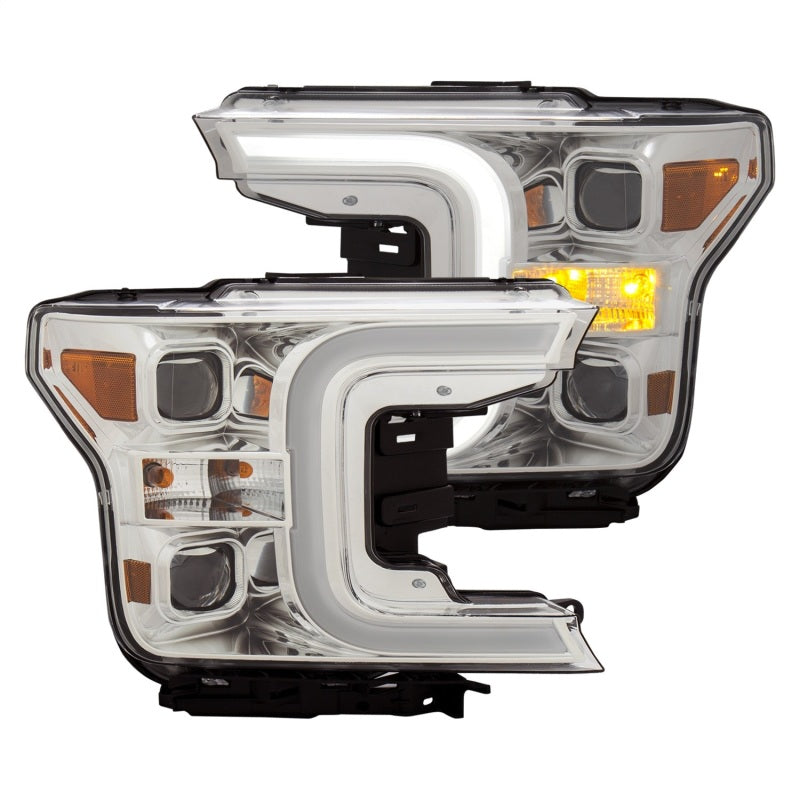 ANZO 18-19 Ford F-150 Projector Headlights w/Plank Style Switchback Chrome w/Amber