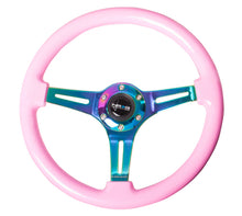 Load image into Gallery viewer, NRG ST-015MC-PK - Classic Wood Grain Steering Wheel (350mm) Solid Pink Painted Grip w/Neochrome 3-Spoke Center