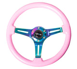 NRG ST-015MC-PK - Classic Wood Grain Steering Wheel (350mm) Solid Pink Painted Grip w/Neochrome 3-Spoke Center