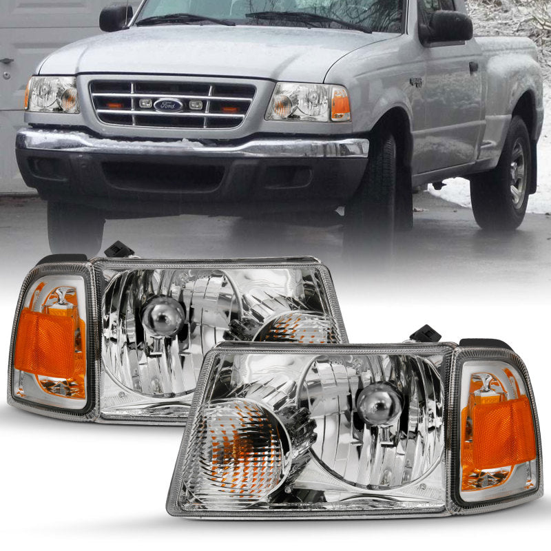 ANZO 111484 FITS 111484 - FITS: 2001-2011 Ford Ranger Crystal Headlight Chrome w/Corner Lights (OE Replacement)