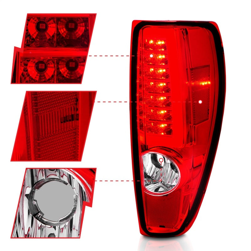 ANZO 311384 FITS 2004-2012 Chevrolet Colorado/ GMC Canyon LED Tail Lights w/ Light Bar Chrome Housing Red/Clear