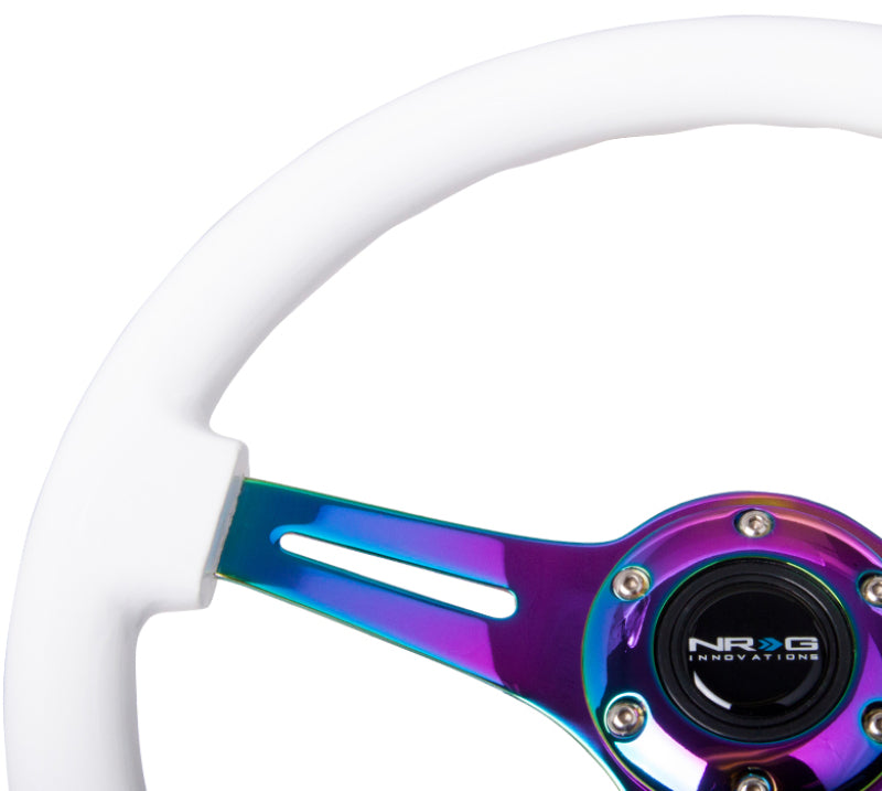 NRG ST-015MC-WT - Classic Wood Grain Steering Wheel (350mm) White Paint Grip w/Neochrome 3-Spoke Center