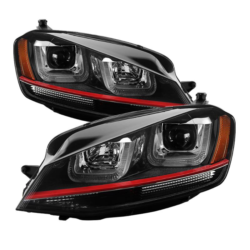 SPYDER 5080592 - Spyder Volkswagen Golf VII 14-16 Projector Headlights DRL LED Red Stripe Blk PRO-YD-VG15-RED-DRL-BK