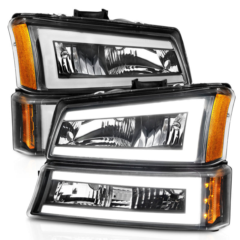 ANZO 111501 FITS: 2003-2006 Chevrolet Silverado 1500 Crystal Headlights w/ Light Bar Black Housing