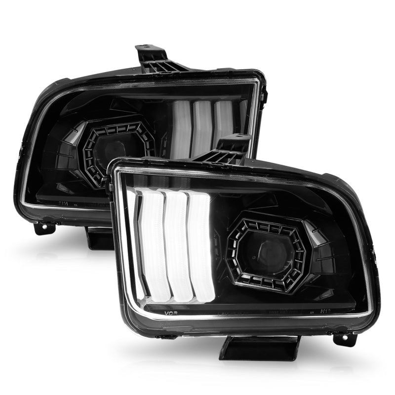 ANZO 121566 FITS 05-09 Ford Mustang (w/Factory Halogen HL Only) Projector Headlights w/Light Bar Black Housing