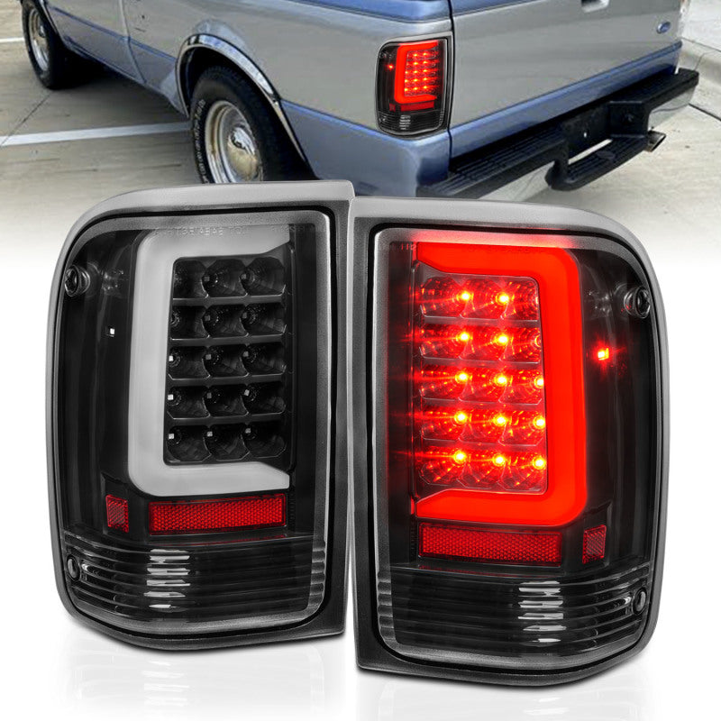 ANZO 311359 FITS 1993-1997 Ford  Ranger LED Tail Lights w/ Light Bar Black Housing Clear Lens