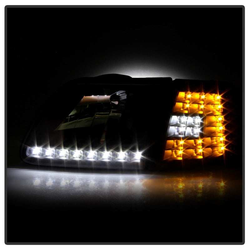 SPYDER 5014184 - Xtune Ford F150 97-03 Crystal Headlights w/ Clear LED Corners Black HD-ON-FF15097-LED-SET-BK