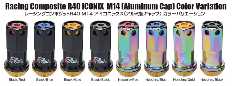 Project Kics WRIA14NK - 14X1.50 Neochrome R40 Iconix Lug Nuts (Black Cap) 20 Pcs