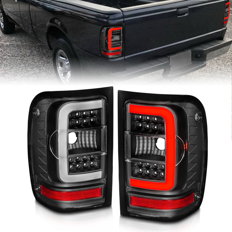 ANZO 311390 -  FITS: 2001-2011 Ford Ranger LED Tail Lights w/ Light Bar Black Housing Clear Lens