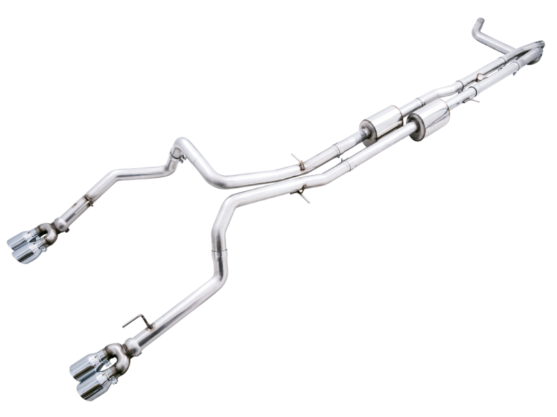 AWE Tuning 3015-42203 FITS 4th Gen GM 1500 6.2L 0FG Catback Split Rear Exit (w/ Bumper Cutouts) - Quad Chrome Tips