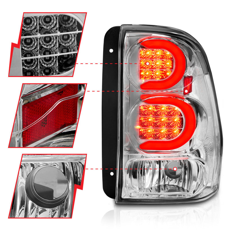 ANZO 311373 FITS 2002-2009 Chevrolet Trailblazer LED Tail Lights w/ Light Bar Chrome Housing Clear Lens