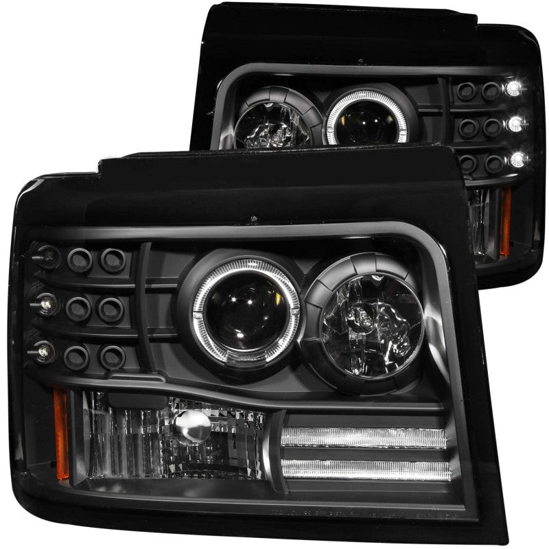 ANZO - [product_sku] - ANZO 1992-1996 Ford F-150 Projector Headlights w/ Halo Black w/ Side Markers and Parking Lights - Fastmodz