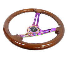 Load image into Gallery viewer, NRG Reinforced Steering Wheel (350mm / 3in. Deep) Brown Wood w/Blk Matte Spoke/Neochrome Center Mark - free shipping - Fastmodz
