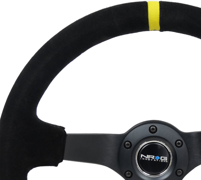 NRG RST-036MB-S-Y - Reinforced Steering Wheel (350mm / 3in. Deep) Blk Suede/X-Stitch w/5mm Blk Spoke & Yellow CM