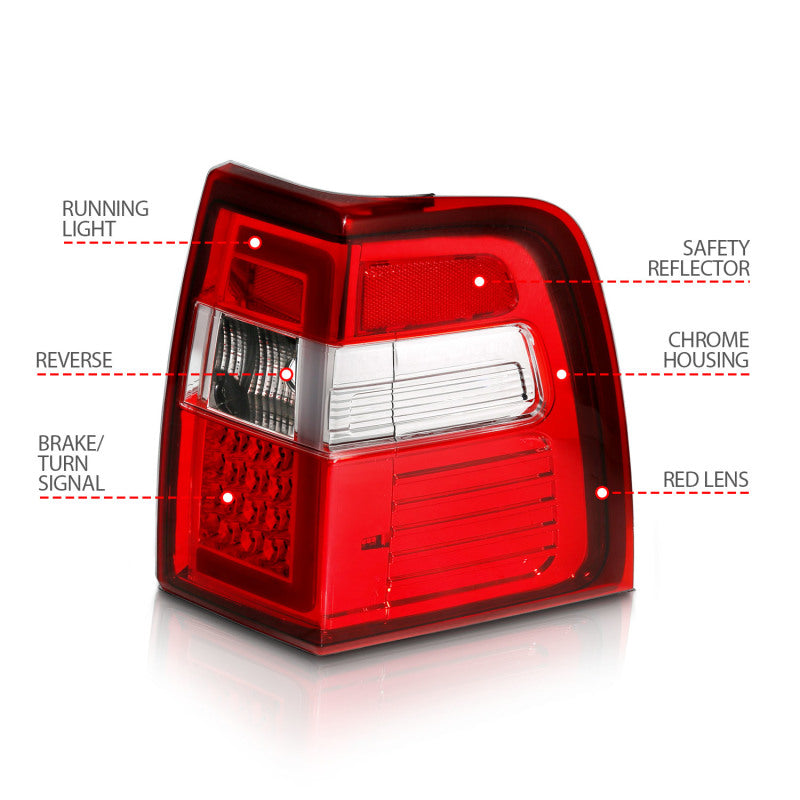 ANZO 311410 FITS 07-17 For Expedition LED Taillights w/ Light Bar Chrome Housing Red/Clear Lens