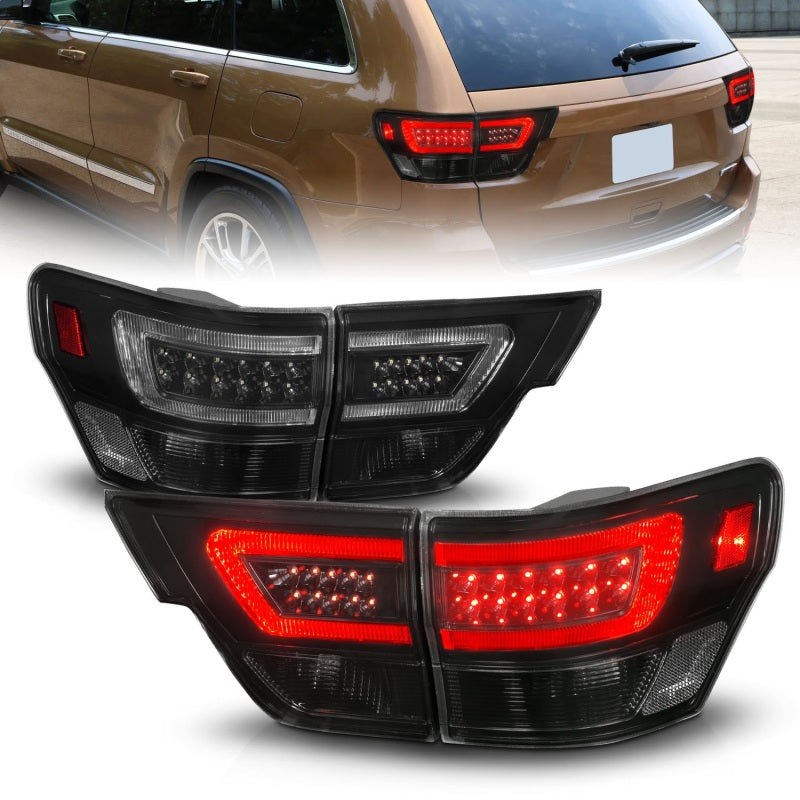 ANZO 311440 FITS 11-13 Jeep Grand Cherokee LED Taillights w/ Lightbar Black Housing/Smoke Lens 4pcs