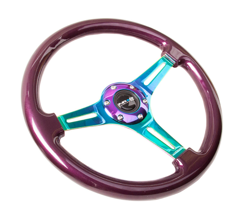 NRG ST-015MC-PP - Classic Wood Grain Steering Wheel (350mm) Purple Pearl Paint w/Neochrome 3-Spoke Center