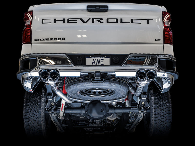 AWE Tuning 3015-42201 FITS 4th Gen GM 1500 5.3L 0FG Catback Split Rear Exit (w/ Bumper Cutouts) - Quad Chrome Tips