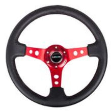 Load image into Gallery viewer, NRG RST-006RD - Reinforced Steering Wheel (350mm / 3in. Deep) Blk Leather w/Red Circle Cutout Spokes