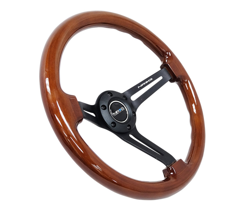 NRG RST-018BR-BK - Reinforced Steering Wheel (350mm / 3in. Deep) Brown Wood w/Blk Matte Spoke/Black Center Mark