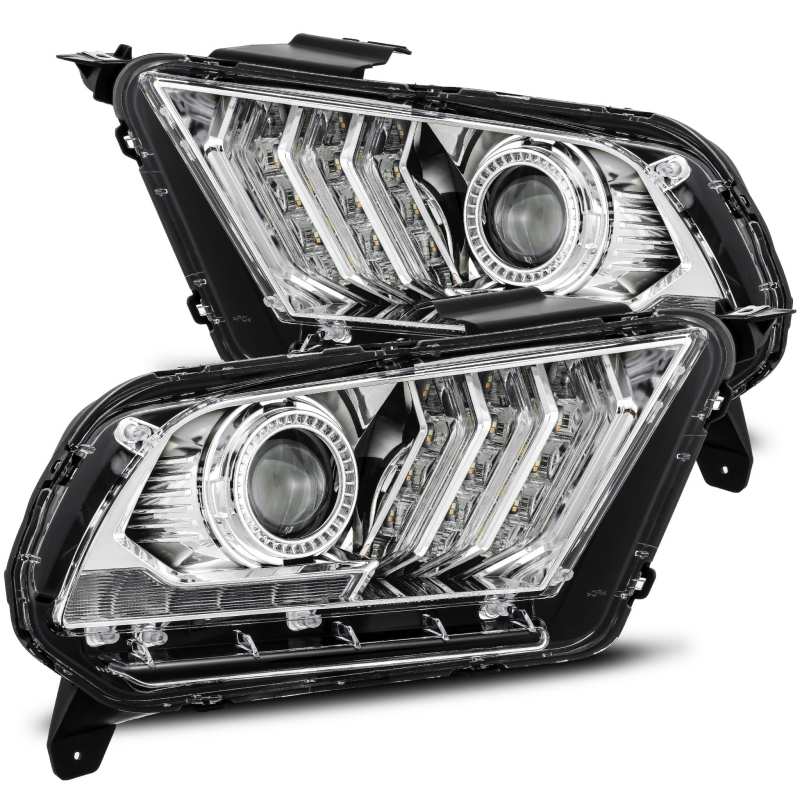 AlphaRex 880117 FITS 10-12 Ford Mustang LUXX LED Proj Headlights Plank Style Chrome w/Activ Light/Seq Signal