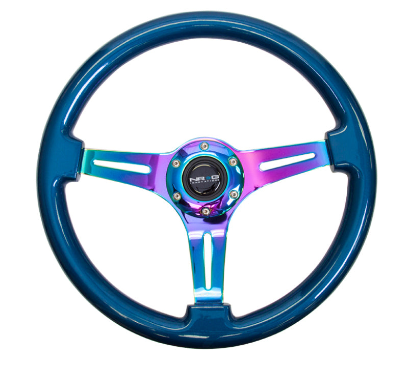 NRG ST-015MC-BL - Classic Wood Grain Steering Wheel (350mm) Blue Pearl/Flake Paint w/Neochrome 3-Spoke Center