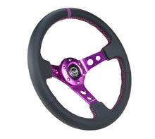 Load image into Gallery viewer, NRG RST-006PP - Reinforced Steering Wheel (350mm / 3in. Deep) Black Leather w/Purple Center &amp; Purple Stitching
