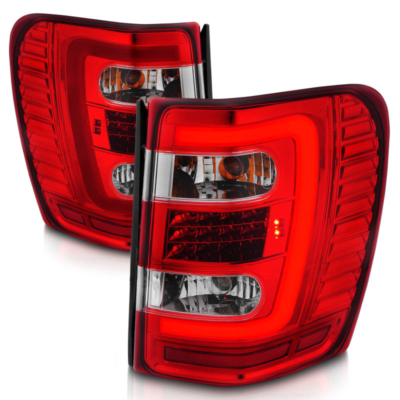 ANZO 311396 FITS 1999-2004 Jeep Grand Cherokee LED Tail Lights w/ Light Bar Chrome Housing Red/Clear Lens