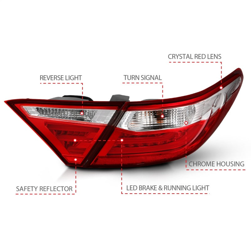 ANZO 321335 FITS 2015-2016 Toyota Camry LED Taillights Red/Clear