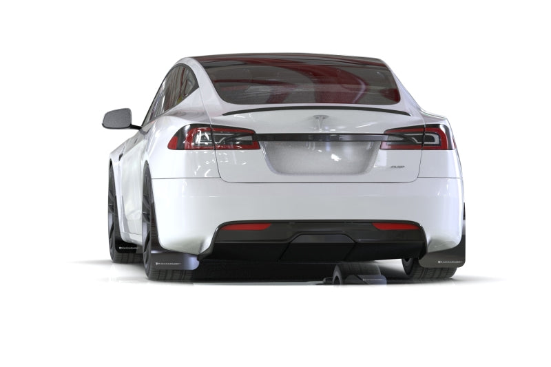 Rally Armor MF101-UR-BLK-MBK FITS: FITS 21-23 Tesla Model S/ S Plaid Black UR Mud Flap w/ Metallic Black Logo