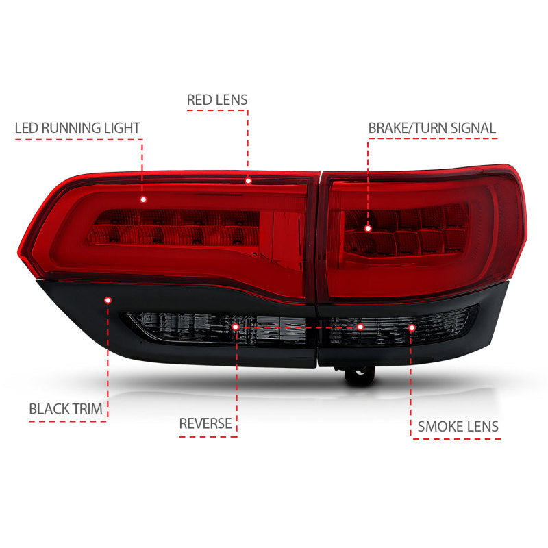 ANZO 311269 FITS: 2014-2016 Jeep Grand Cherokee LED Taillights Red/Smoke