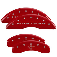 Load image into Gallery viewer, MGP 10204SMB2RD FITS 4 Caliper Covers Engraved Front 2015/Mustang Engraved Rear 2015/Bar &amp; Pony Red/Silve 19in. Min