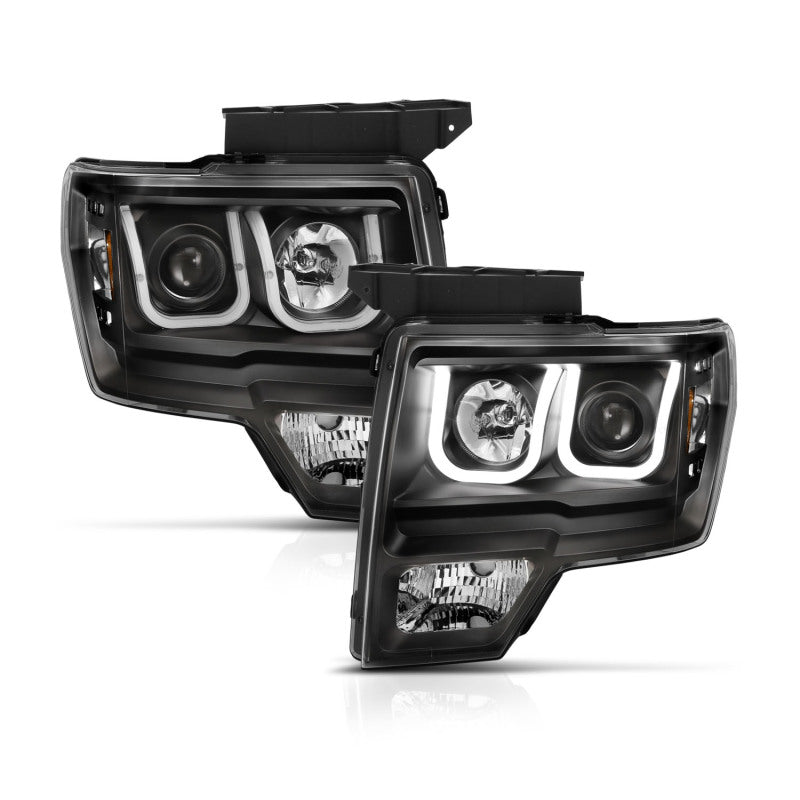 ANZO - [product_sku] - ANZO 2009-2014 Ford F-150 Projector Headlights w/ U-Bar Switchback Black w/ Amber - Fastmodz