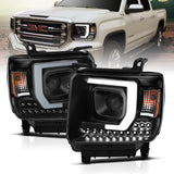 ANZO 111513 FITS: 2014-2015 GMC Sierra 1500 Projector Headlights w/ Light Bar Black Housing (Halogen Type)