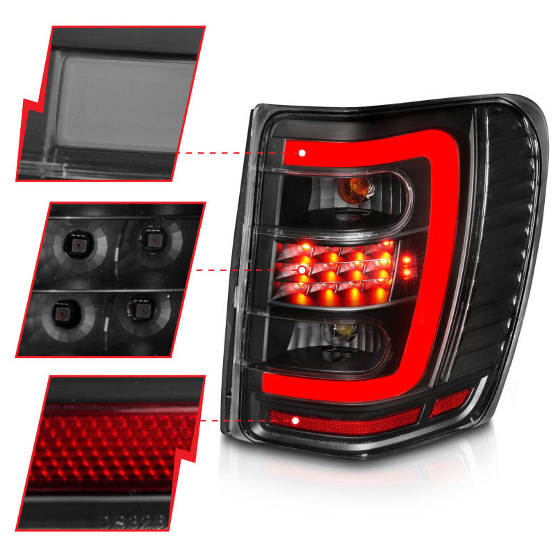 ANZO 311394 FITS 1999-2004 Jeep Grand Cherokee LED Tail Lights w/ Light Bar Black Housing Clear Lens