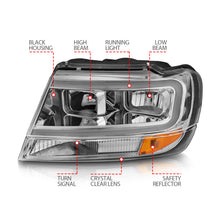 Load image into Gallery viewer, ANZO 111538 FITS 1999-2004 Jeep Grand Cherokee Crystal Headlights w/ Light Bar Chrome Housing