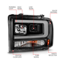 Load image into Gallery viewer, ANZO 111551 FITS 111551 FITS 99-04 Ford F250/F350/F450/Excursion (excl 99) Projector Headlightsw/ Light Bar Black Housing