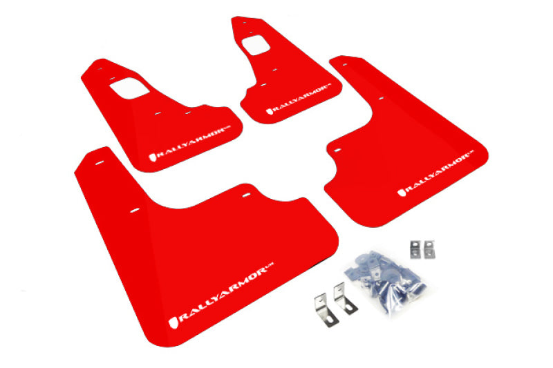 Rally Armor MF10-UR-RD/WH FITS: 2008+ Mitsubishi EVO X UR Red Mud Flap w/ White Logo