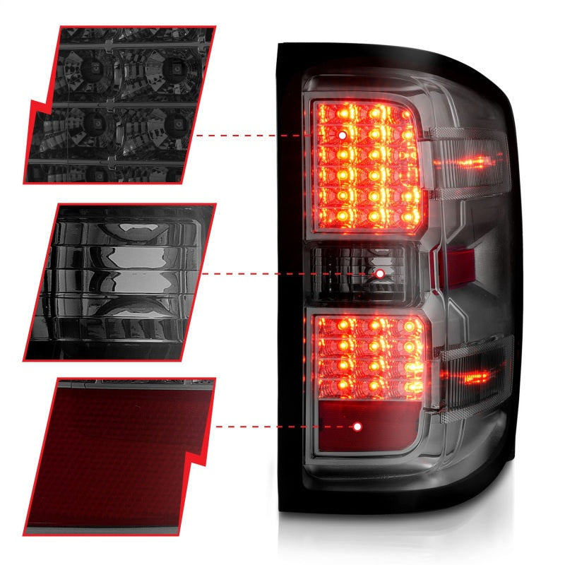 ANZO 311426 - FITS: 15-19 Chevy Silverado 2500HD/3500HD (Halgn Only) LED Tail Lights w/Smoke Light Bar & Clear Lens