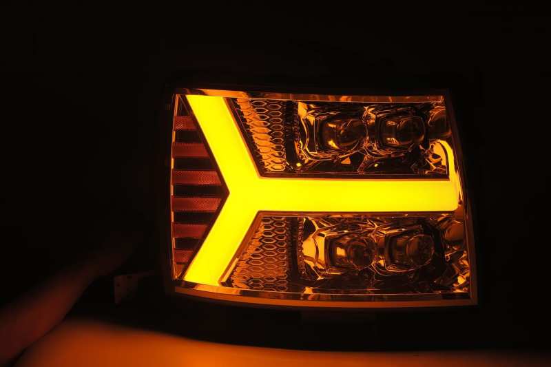 AlphaRex 880207 FITS 07-13 Chevy 1500HD NOVA LED Proj Headlights Plank Style Chrm w/Activ Light/Seq Signal