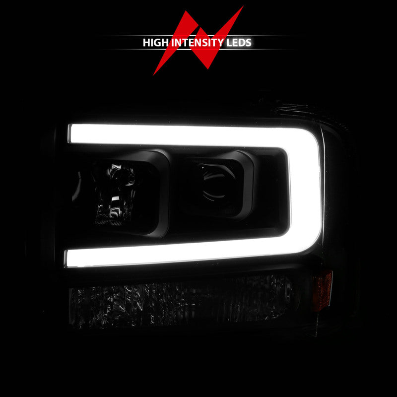 ANZO 111551 FITS 111551 FITS 99-04 Ford F250/F350/F450/Excursion (excl 99) Projector Headlightsw/ Light Bar Black Housing