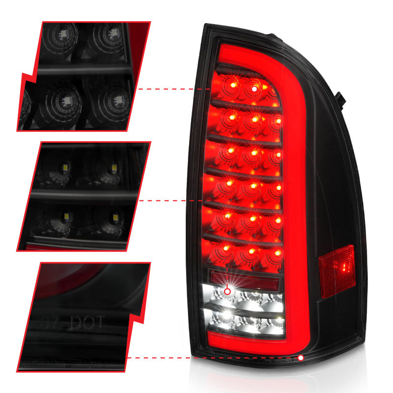 ANZO 311428 FITS 05-15 Toyota Tacoma Full LED Tail Lights w/Light Bar Sequential Black Housing Smoke Lens