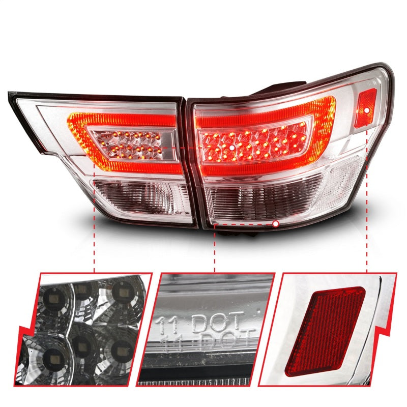 ANZO 311441 FITS 11-13 Jeep Grand Cherokee LED Taillights w/ Lightbar Chrome Housing/Clear Lens 4pcs