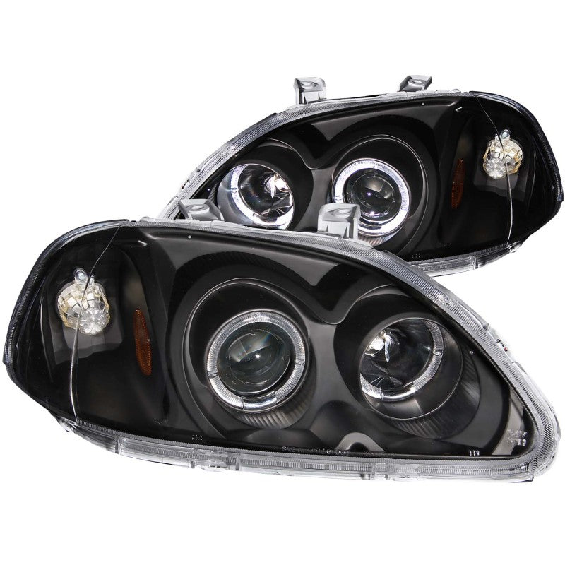 ANZO 121068 FITS: 1996-1998 Honda Civic Projector Headlights w/ Halo Black