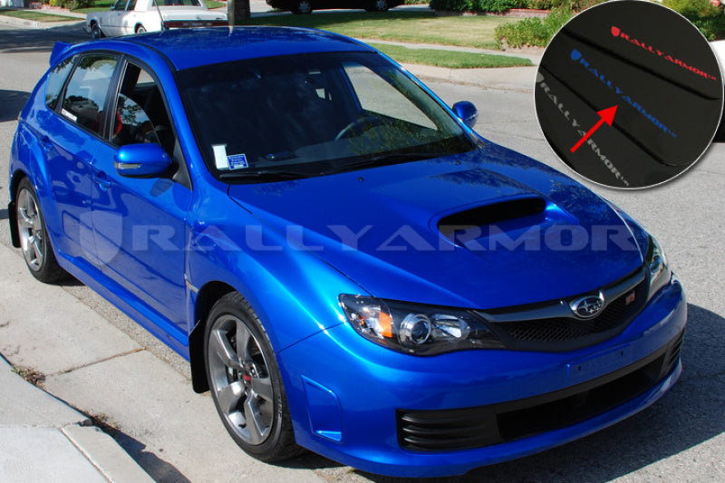 Rally Armor MF15-UR-BLK/BL FITS: V2 08-11 STI (hatch only) / 11 WRX (hatch only) UR Black Mud Flap w/ Blue Logo